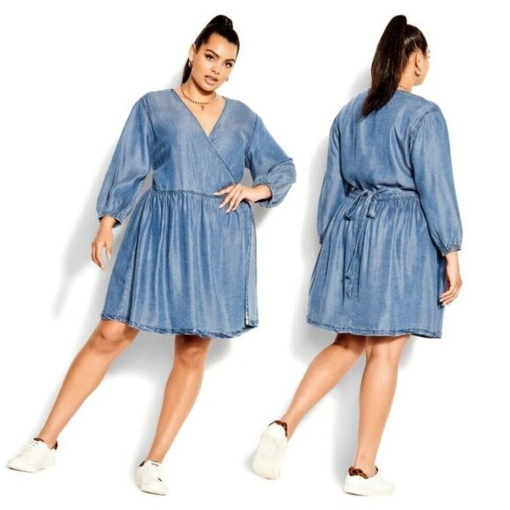 City Chic Women's Plus Size Pared Back‎ Denim Dress  NEW